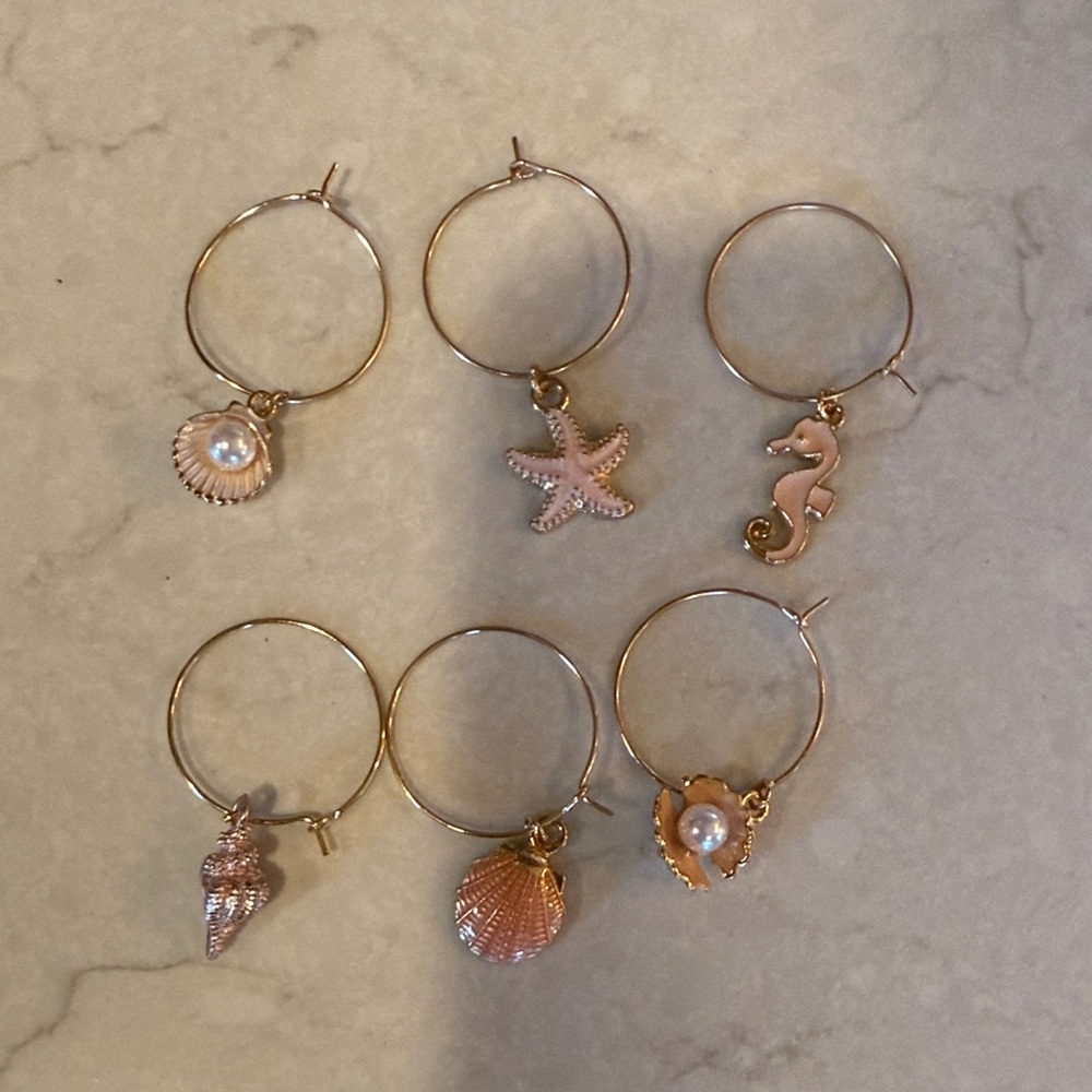 Gold and Pink Sea-Themed Wine Glass Charms